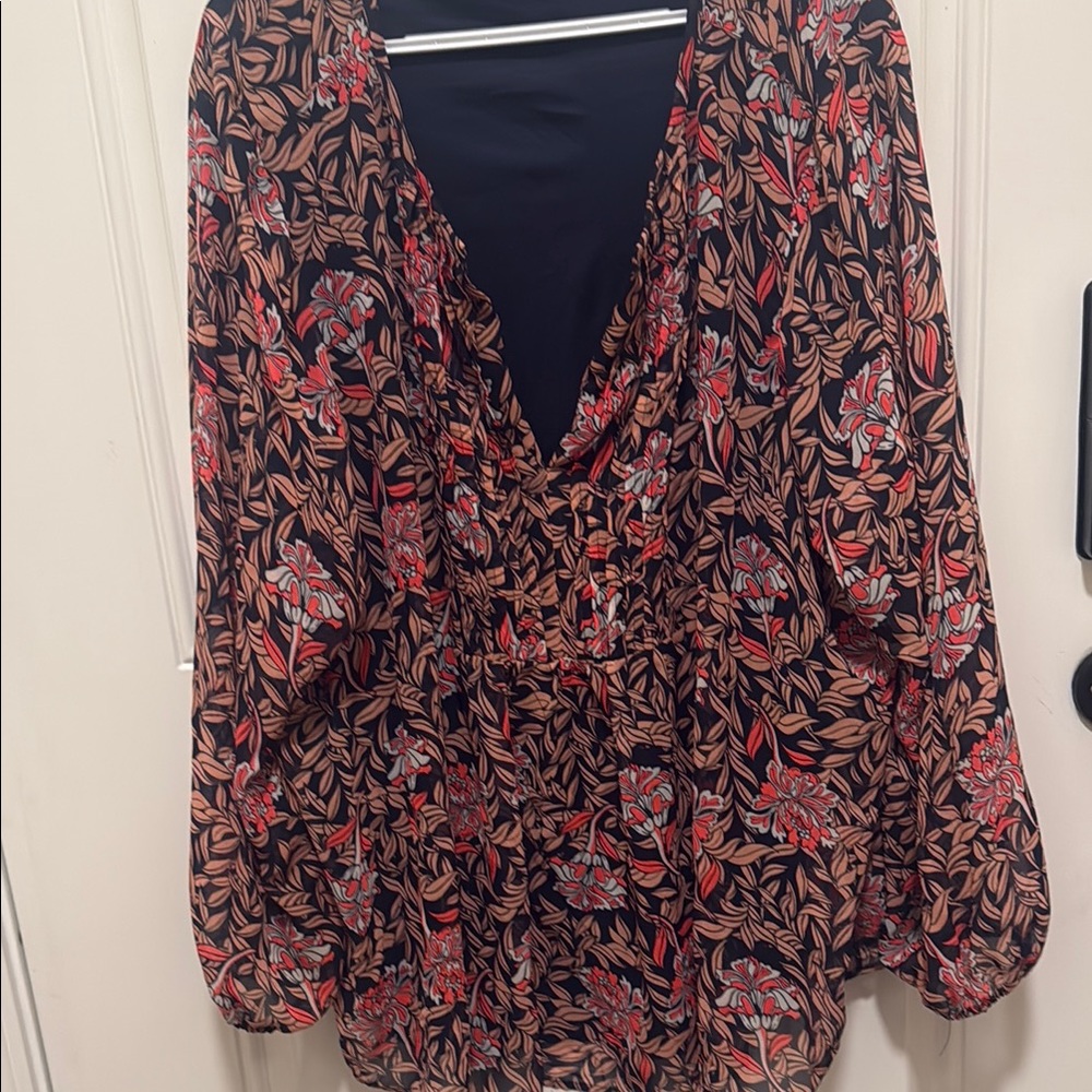 Lane Bryant Pink and Black Wrap Blouse Long Sleeve